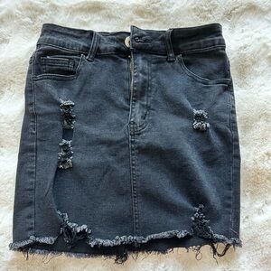 SHEIN Black Distressed Denim Mini Skirt
